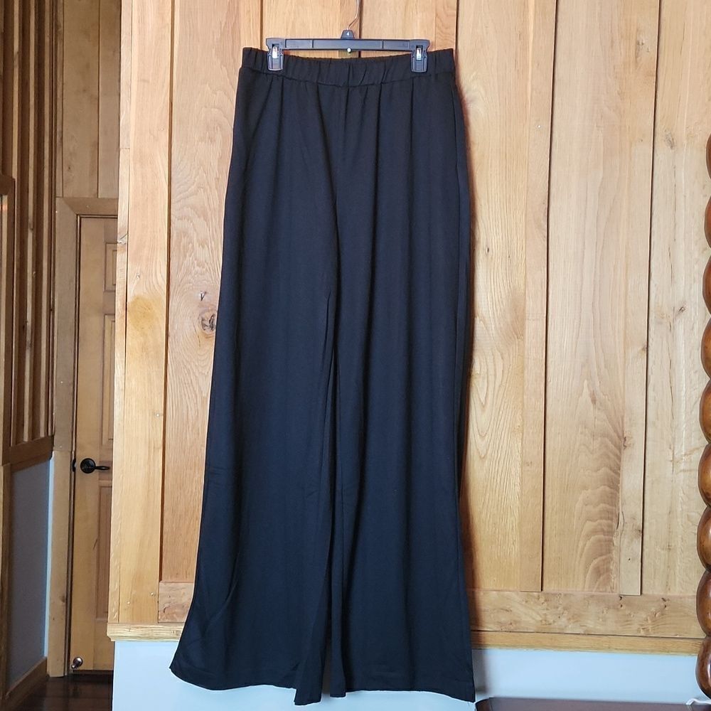 New Area Stars Wide Leg High Waist Casual Comfy Stretch Pants, Size XL, Black